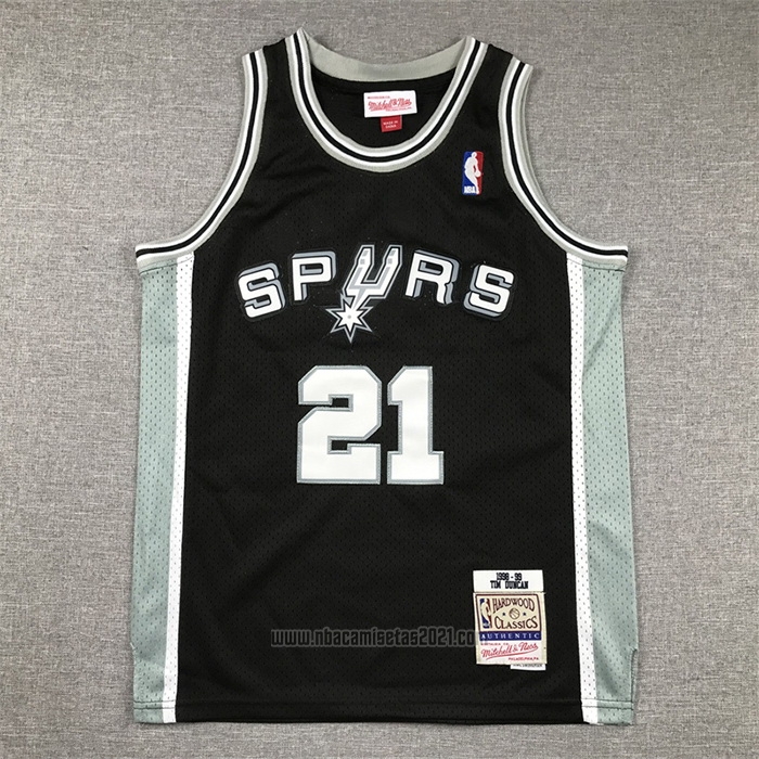 Camiseta Nino San Antonio Spurs Tim Duncan #21 Mitchell & Ness 1998-99 Negro